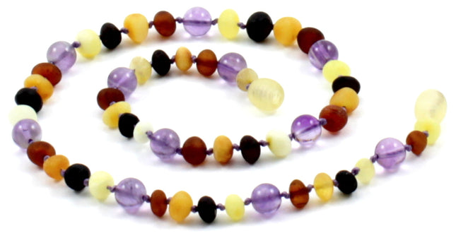 Multicolor Raw Amber and Amethyst Necklace-0