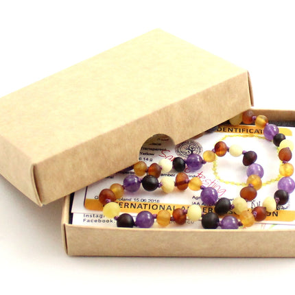 Multicolor Raw Amber and Amethyst Necklace-1