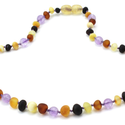 Multicolor Raw Amber and Amethyst Necklace-3