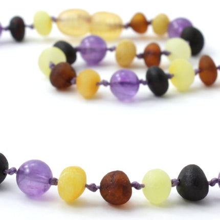 Multicolor Raw Amber and Amethyst Necklace-2