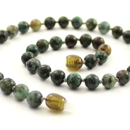 African Turquoise Gemstone Green Knotted Necklace-0