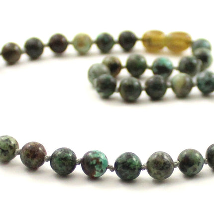 African Turquoise Gemstone Green Knotted Necklace-3