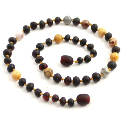 Amber Cherry Raw and Crazy Agate Necklace-0