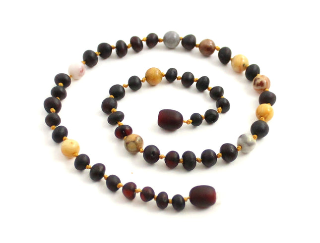 Amber Cherry Raw and Crazy Agate Necklace-0