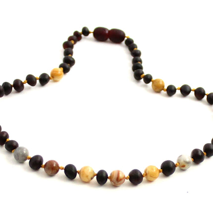 Amber Cherry Raw and Crazy Agate Necklace-2