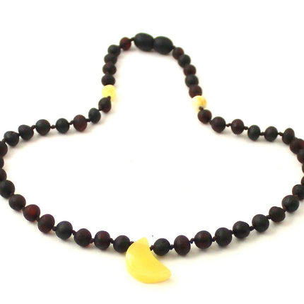 Amber Raw Cherry Necklace with Moon Shape Pendant-2