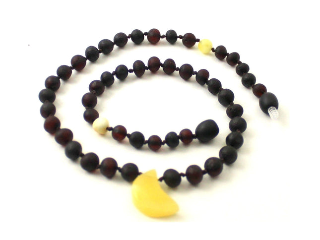 Amber Raw Cherry Necklace with Moon Shape Pendant-0