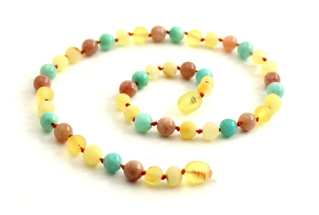 Amber, Green Amazonite and Sunstone Necklace-0