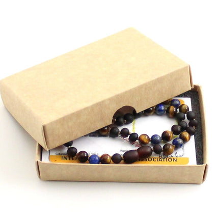 Amber Cherry Raw, Lapis Lazuli and Tiger's Eye Necklace-1