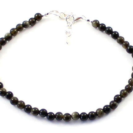 Obsidian Golden Sheen Minimalist Anklet With Silver-5