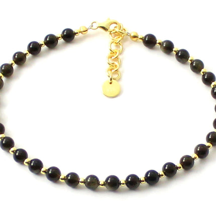 Obsidian Golden Sheen Minimalist Anklet With Silver-0