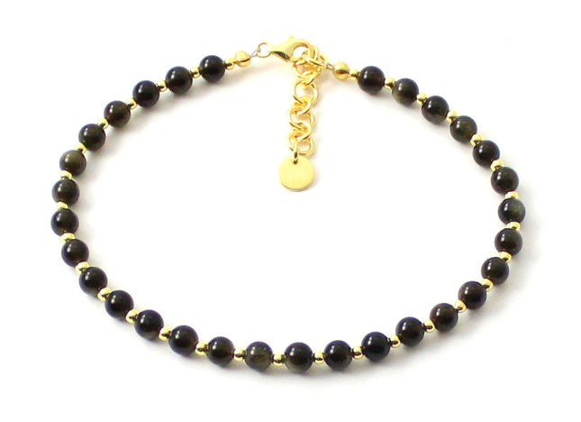 Obsidian Golden Sheen Minimalist Anklet With Silver-0