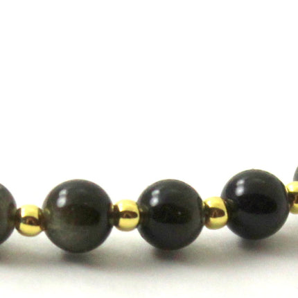 Obsidian Golden Sheen Minimalist Anklet With Silver-2