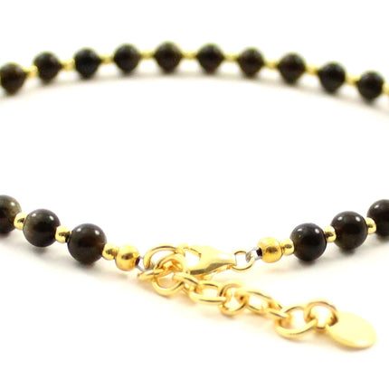 Obsidian Golden Sheen Minimalist Anklet With Silver-3