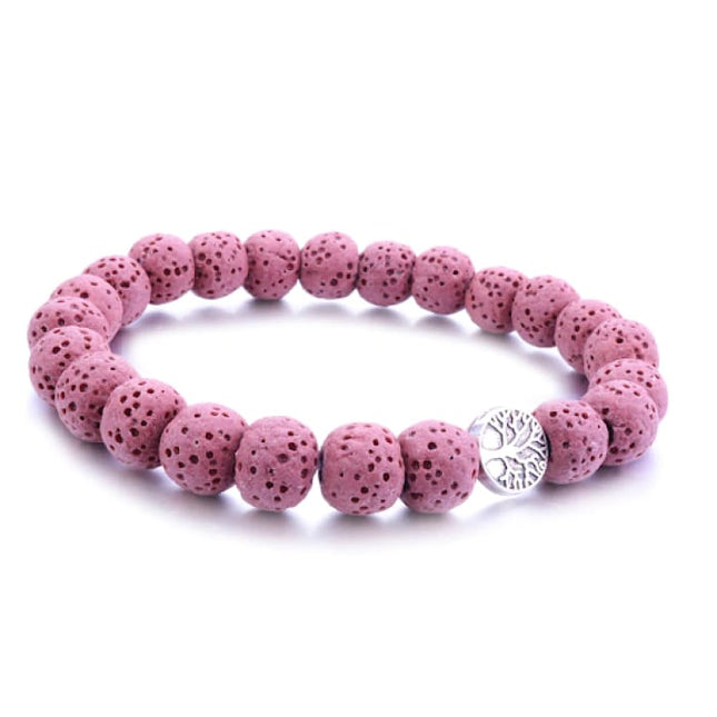 Pink Tree Of Life Lava Stone Essential Oil Bracelet-0