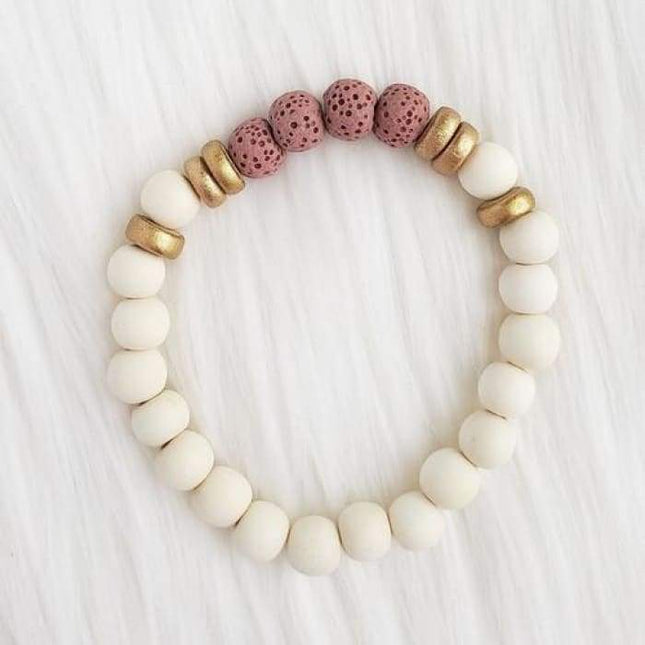 Pink & White Lava Stone bracelet-0
