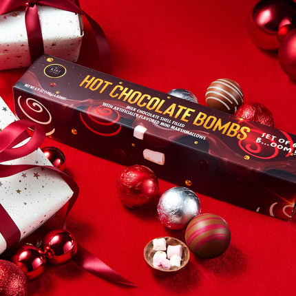 Hot Chocolate Bombs - Set of 6-2 Flavors White & Red Swirl Design Caramel & Fudge Brownie Candy Chocolates - Delicious Cocoa Bombs Filled with Marshmallows - Gift Melting Marshmallow Delicious Gifts-2