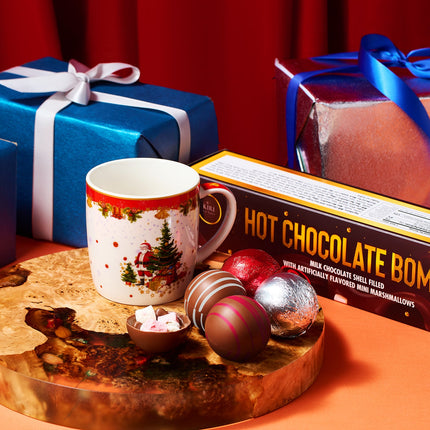 Hot Chocolate Bombs - Set of 6-2 Flavors White & Red Swirl Design Caramel & Fudge Brownie Candy Chocolates - Delicious Cocoa Bombs Filled with Marshmallows - Gift Melting Marshmallow Delicious Gifts-3