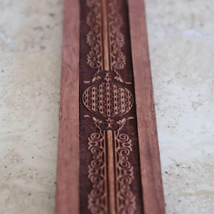 Engraved wooden Flower of Life incense holder-2