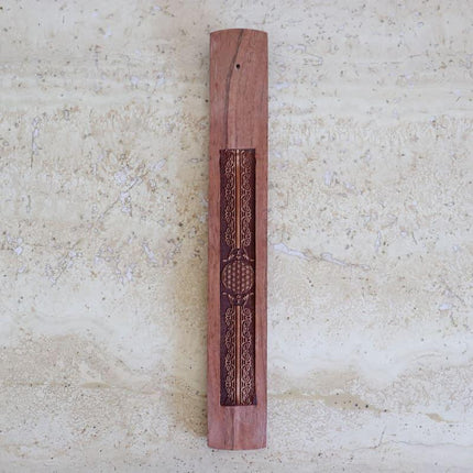 Engraved wooden Flower of Life incense holder-1