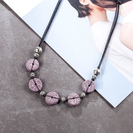 Purple 5 Bead Lava Stone Essential Oils Necklace-1