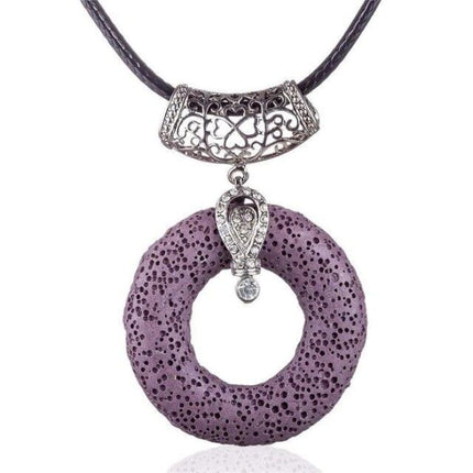 Purple Circular Lava Stone Pendant Essential Oils Necklace-0
