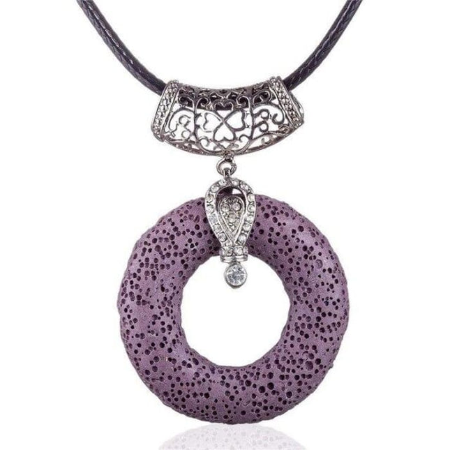 Purple Circular Lava Stone Pendant Essential Oils Necklace-0