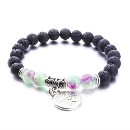 Purple Green Marble Tree of Life Lava Stone Bracelet-0