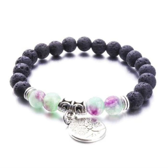 Purple Green Marble Tree of Life Lava Stone Bracelet-0