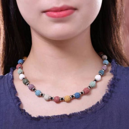 Rainbow Lava Stone Essential Oil Necklace-2