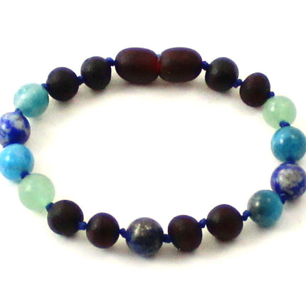 Amber Raw Cherry Beaded Bracelet With Apatite, Aventurine and Lapis Lazuli-0
