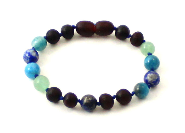 Amber Raw Cherry Beaded Bracelet With Apatite, Aventurine and Lapis Lazuli-0