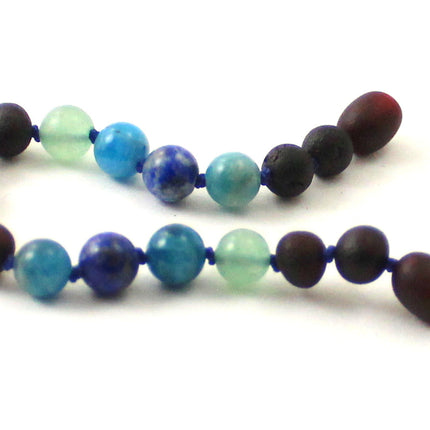 Amber Raw Cherry Beaded Bracelet With Apatite, Aventurine and Lapis Lazuli-2