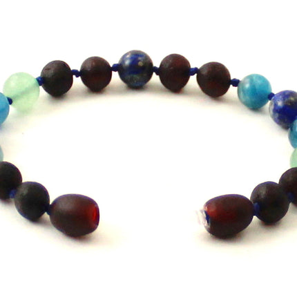 Amber Raw Cherry Beaded Bracelet With Apatite, Aventurine and Lapis Lazuli-3