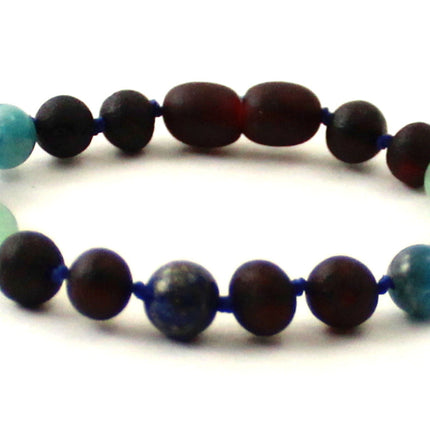 Amber Raw Cherry Beaded Bracelet With Apatite, Aventurine and Lapis Lazuli-4