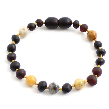 Amber Unpolished Cherry Bracelet With Crazy Agate-0