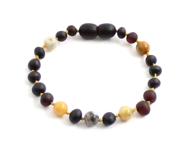 Amber Unpolished Cherry Bracelet With Crazy Agate-0