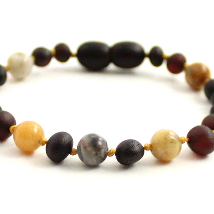 Amber Unpolished Cherry Bracelet With Crazy Agate-4