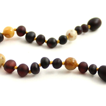 Amber Unpolished Cherry Bracelet With Crazy Agate-2