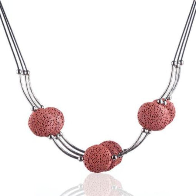 Red 6 Lava Stone Essential Oils Necklace-0