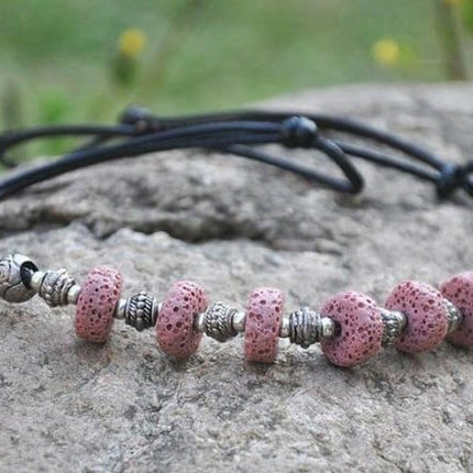 Red 7 Bead Lava Stone Essential Oils Necklace-1