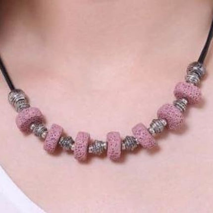 Red 7 Bead Lava Stone Essential Oils Necklace-3