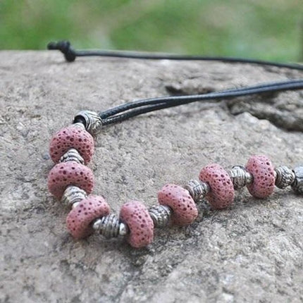 Red 7 Bead Lava Stone Essential Oils Necklace-0