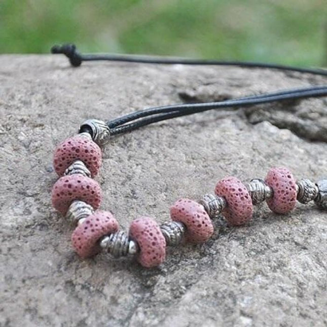 Red 7 Bead Lava Stone Essential Oils Necklace-0