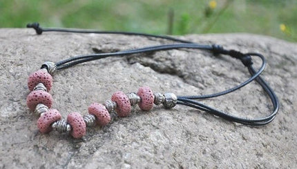 Red 7 Bead Lava Stone Essential Oils Necklace-2