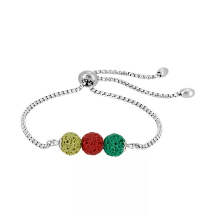 Red Green Yellow Triple Lava Stone Charm Bracelet-0