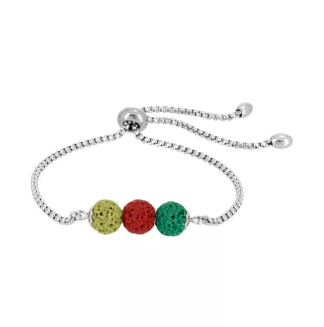 Red Green Yellow Triple Lava Stone Charm Bracelet-0