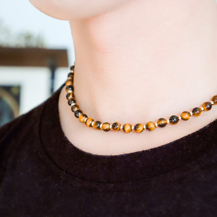 CIRCE | Tiger Eye and 18 and 24 carat Gold plated necklace-2