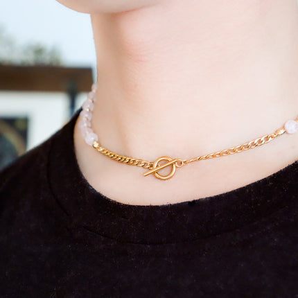 CIRCE | Necklace in Rose Quartz and 18 and 24 carat Gold plated-3