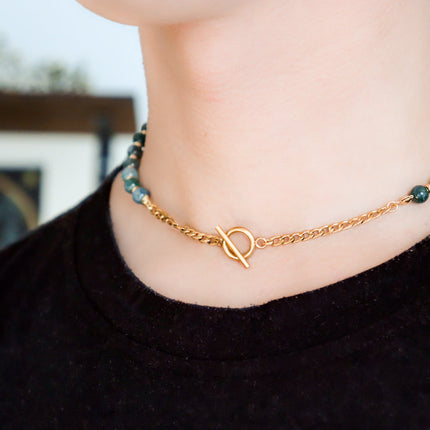 CIRCE | Moss Agate and 18 and 24 carat Gold plated necklace-3